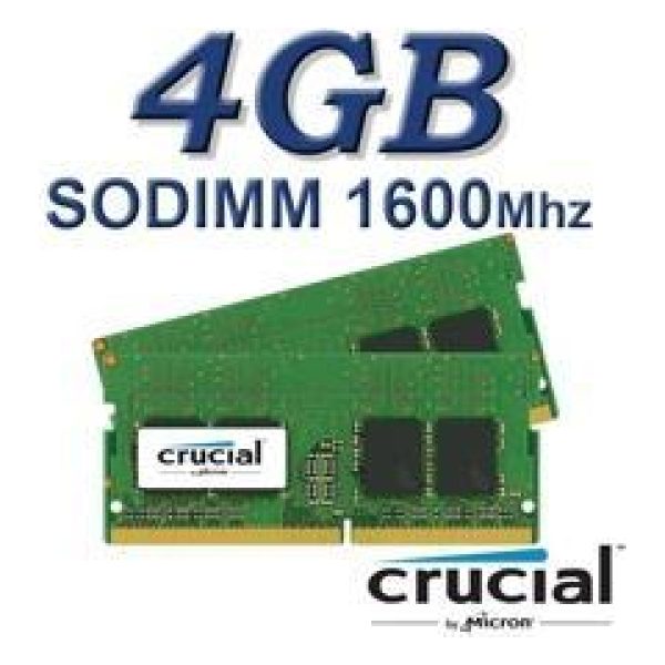 זיכרון למחשב נייד Crucial SODIMM 4GB DDR3L 1600Mhz
